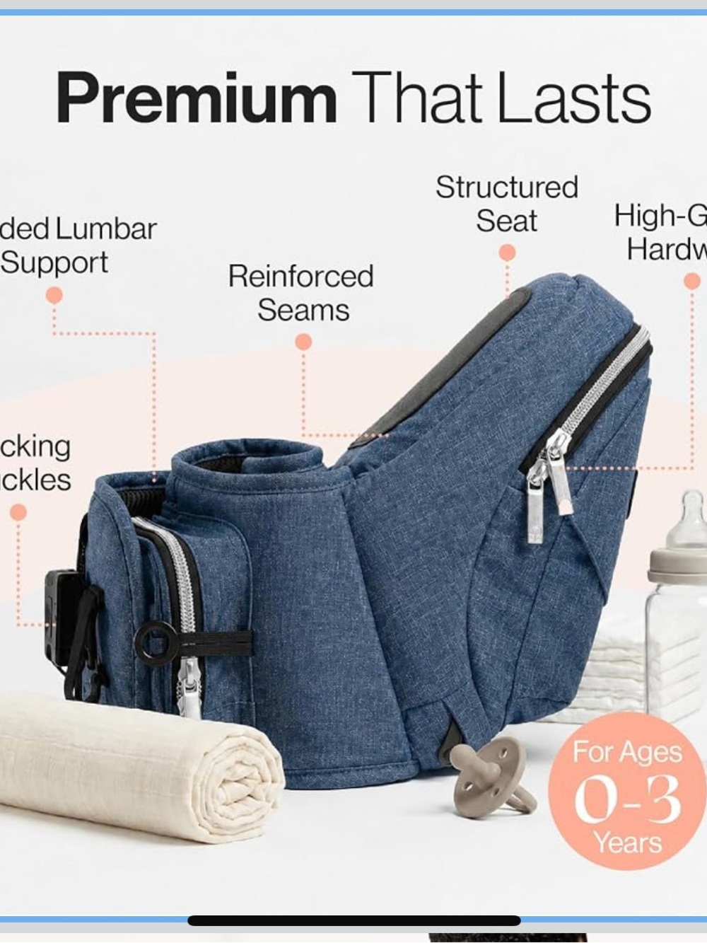 TushBaby Hip Seat Carrier - Denim